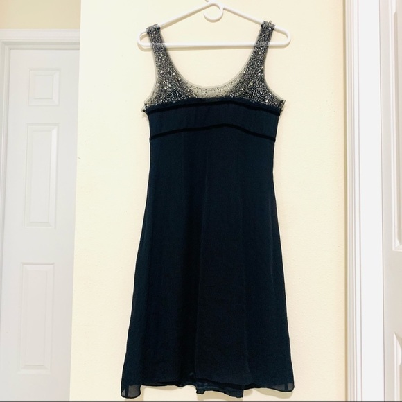 BCBGMAXAZRIA 100%Silk Beading Chiffon BlackDresses Y2K babydoll size 4 luxury - Picture 6 of 10